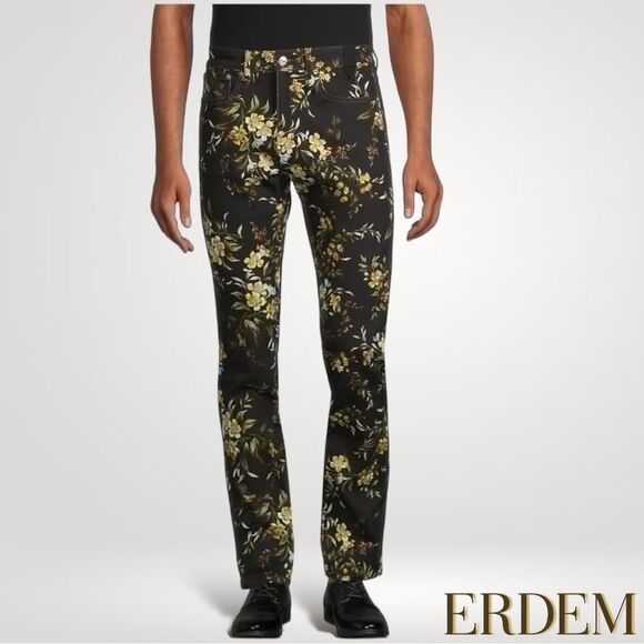 ERDEM **NWT** Oliver Kallmus Floral-Print Straight Leg Jeans in Black - Picture 8 of 16